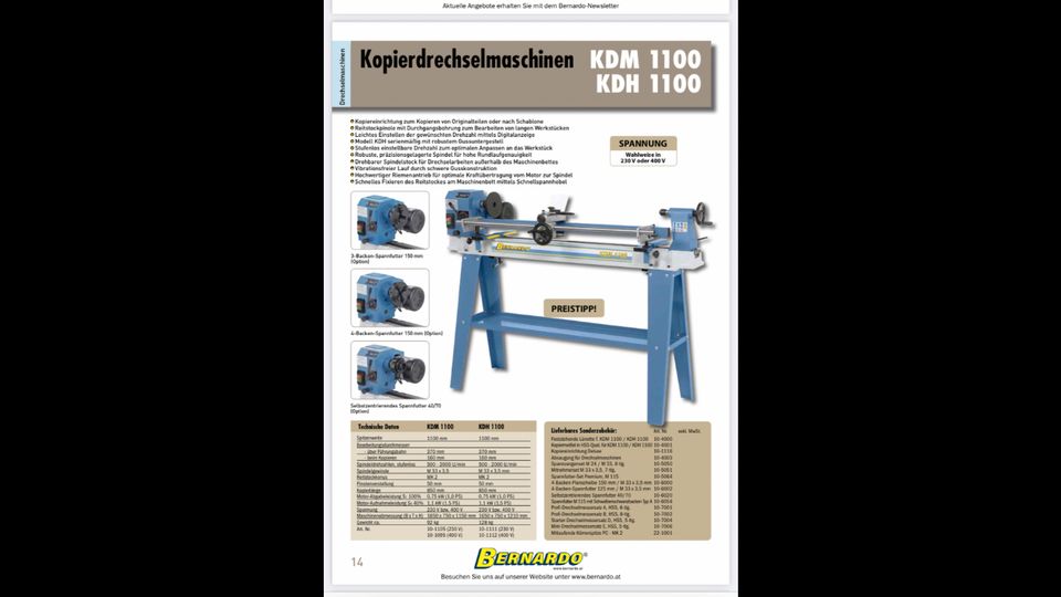 KDH 1100 Bernardo Kopierdrechselmaschine, 400 V, neu in Rimbach