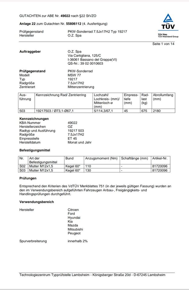 17 Zoll Alufelgen Citroën/Ford/Hyundai/Kia/Mazda/Mitsubishi/Peuge in Nürnberg (Mittelfr)