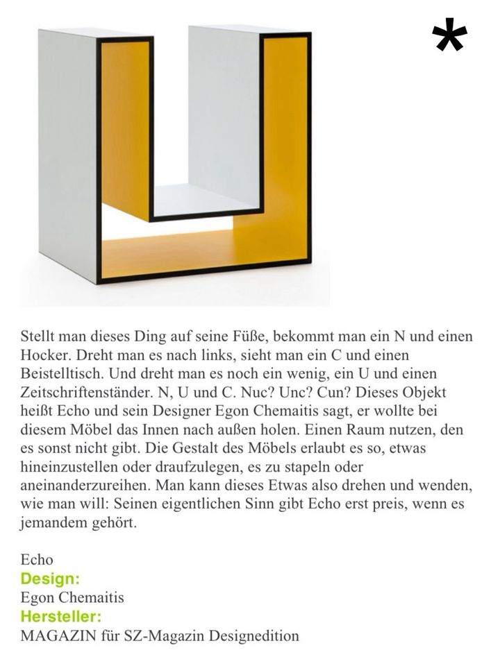 Designer Beistelltisch / Hocker -  ECHO von Egon Chemaitis in Göttingen