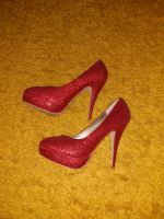 Plateau High Heels, glitzer rot, guter Zustand, Gr. 40 Niedersachsen - Hinte Vorschau