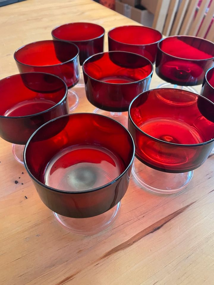 Set Glas Dessert-Schalen Schälchen rot Likörgläser 9 Stück in Reinheim