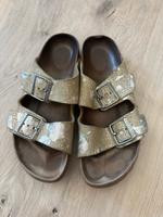 Birkenstock Arizona Schlappen echtes Leder metallic Silber Brandenburg - Falkenberg/Elster Vorschau