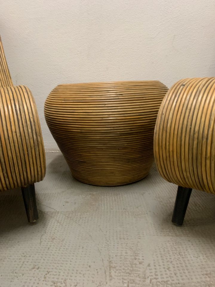 Designer Rattan Loungsessel & Tisch Sitzgruppe Bambus in Stuttgart