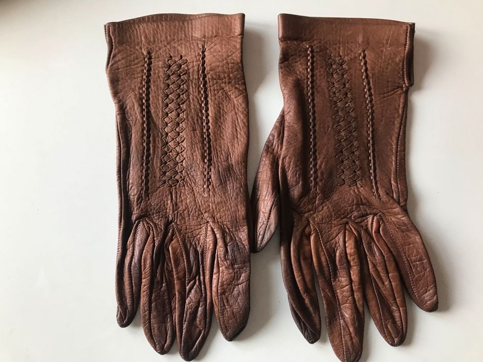 Handschuhe Leder Gr.7 mittelbraun mit Muster in Fürth