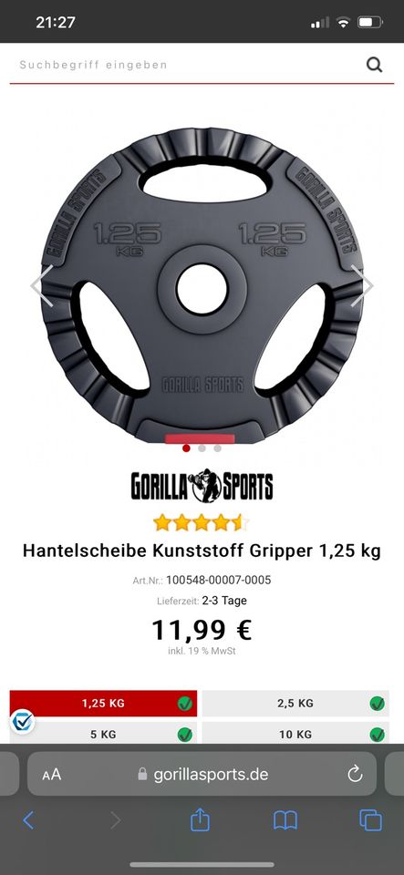 Gorilla Sports Gewichte Hantel 4x 5 kg 2,5 kg 1,25 kg in Eggenfelden