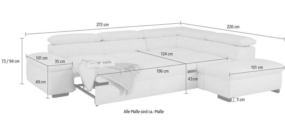 Ecksofa 272x226cm Schlaffunktion Grau Bettfunktion Couch Microfas in Köln