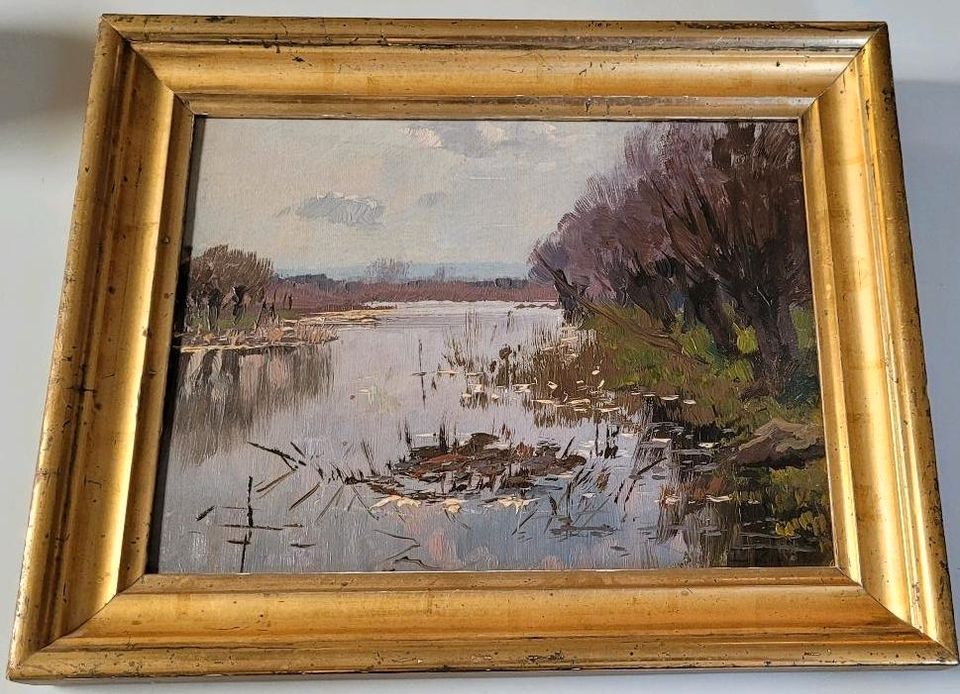 Ludwig Zorn Gemälde ,,Altwasser a.Rhein,, mit Seerosen in Emmendingen