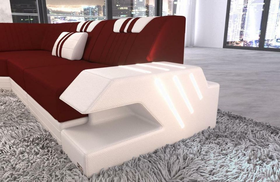 Stoff Sofa Wohnlandschaft Venedig XXL Couch mit Ottomane LED in Berlin