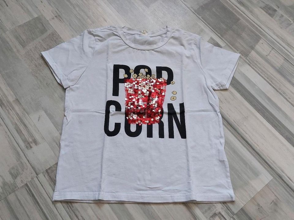 Mädchen T-Shirt Gr.152-158 Popcorn Aufdruck mit Pailletten in Oberreichenbach