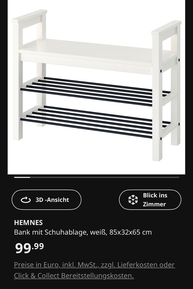 Ikea Hemmnes Garderobe Hutablage + Schuhregal Bank Weiß 2 Teilig in Weßling