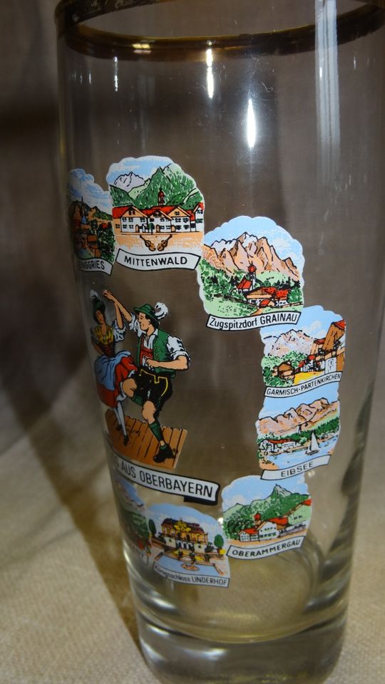 HT Trinkglas Bierglas älteres Andenkenglas 0,5 l Gruß aus Oberbay in Bacharach