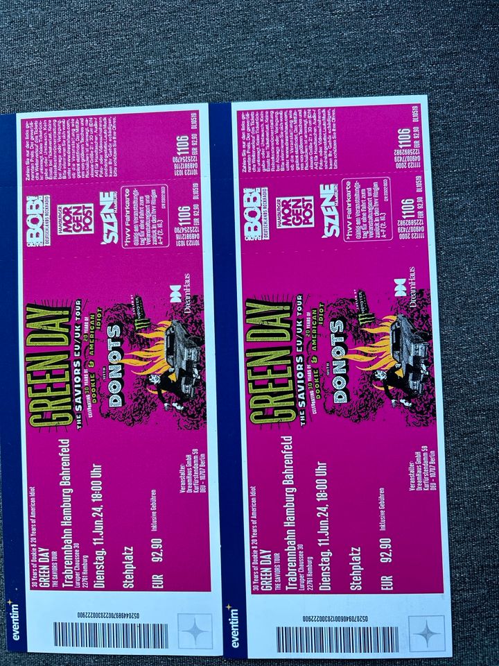 2x Stehplatz Ticket Green Day Konzert Hamburg 11.06.24, 18:00 Uhr in Bad Griesbach im Rottal