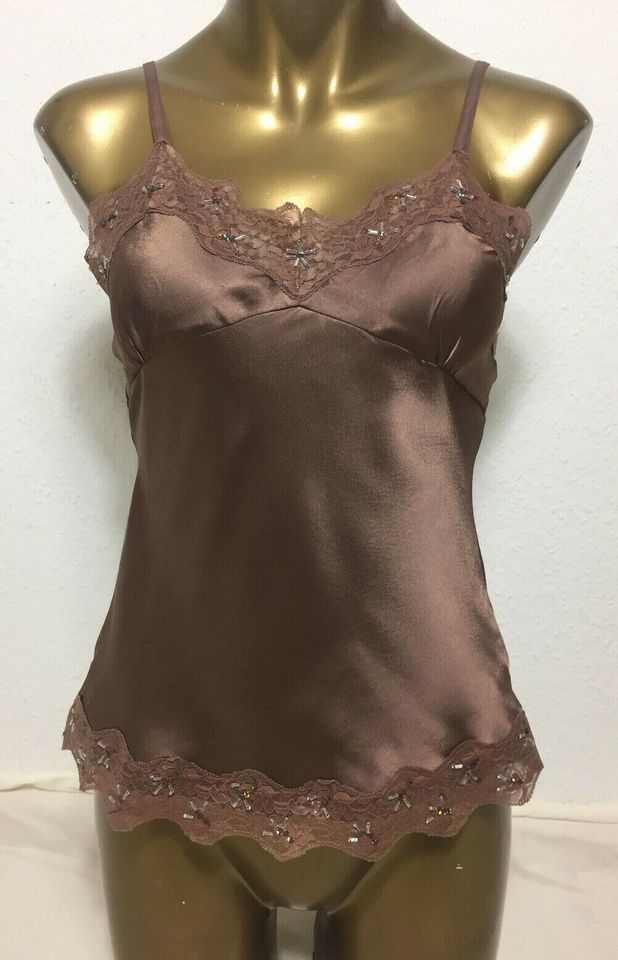 ⭐ SATIN TRÄGERTOP BH-HEMDCHEN Spaghetti-Top Shirt S 36 38 braun in Berlin