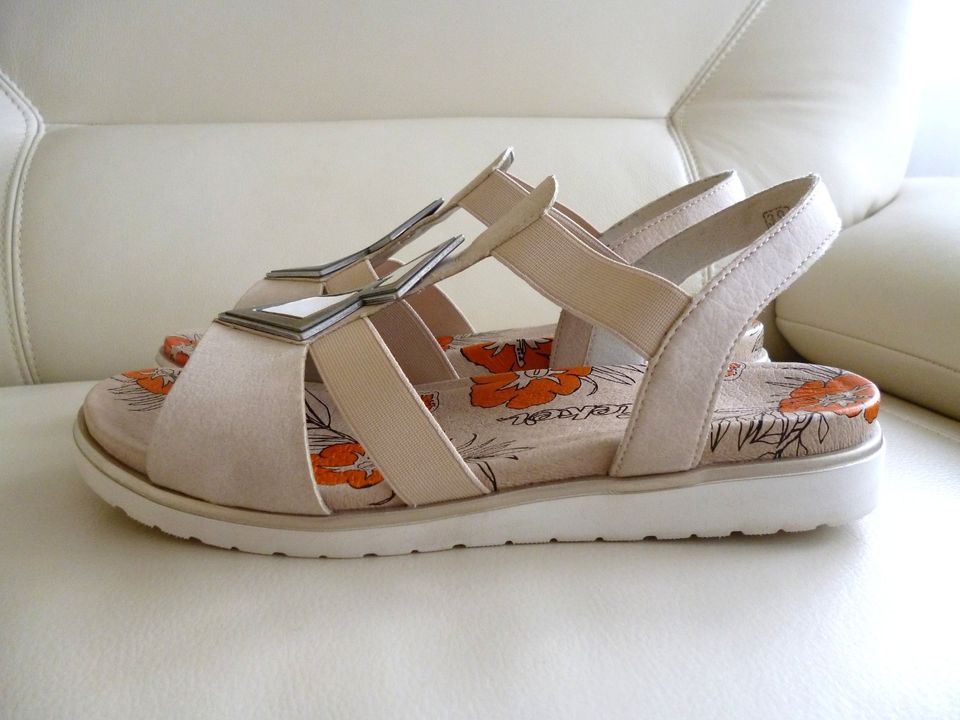 Rieker Gummi-Riemchen-Sandalen Beige Gr.39 ✅ Fußbett-Sandaletten in Bocholt