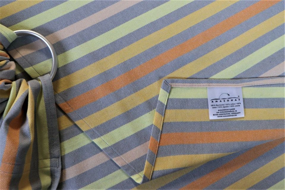 Tragetuch Baby Ring Sling Amazonas 215cm Carrier Grau/Orange/Gelb in Remchingen