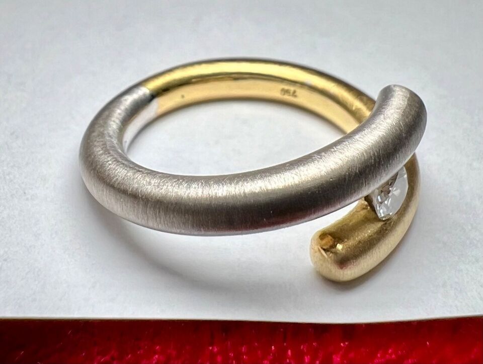 Bicolor-Spannring Gold750&Platin Gr.51 Solitär-Brillant 0,13 Ct! in Aschaffenburg