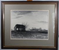 Kohlezeichnung Otto Fuchs Dachauer Landschaft Torfhütte Dachau Kr. Dachau - Dachau Vorschau