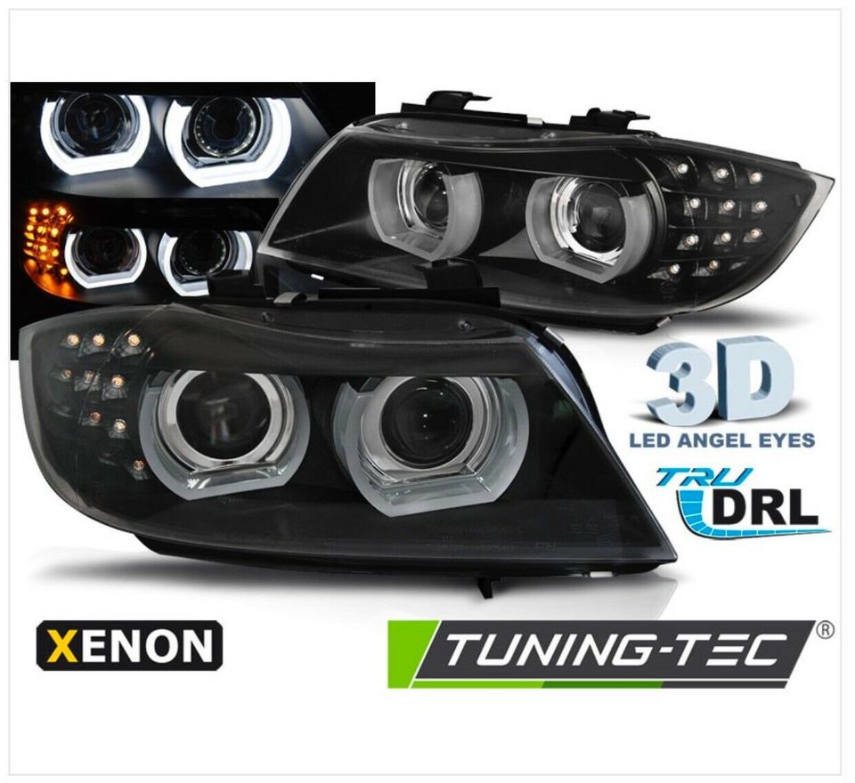 Xenon 3D DRL Angel Eyes Scheinwerfer schwarz für BMW 3er E90 91 in Calden