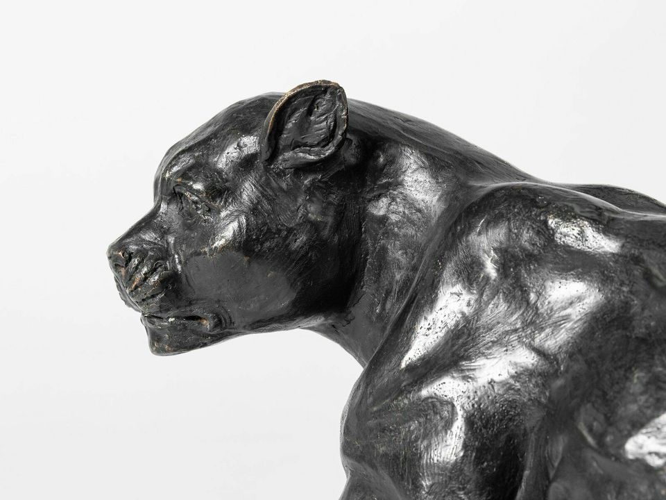 Bronze Skulptur Figur Panther Paar animal sculpture Panter in Lage