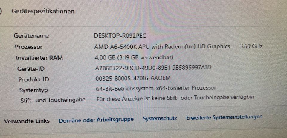 Terra PC AMD A6 3,6 GHz 4 GB RAM 1 TB HDD in Erzhausen