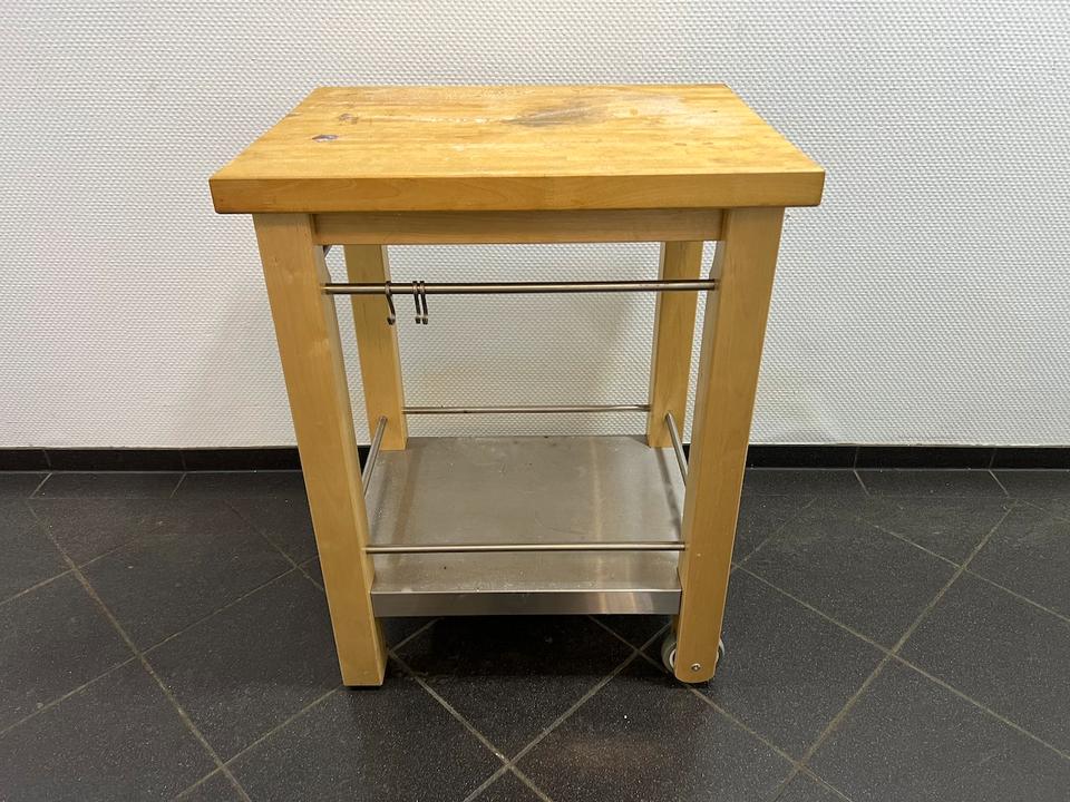 Holz Servierwagen Beistelltisch mit Edelstahl Boden 65x51cm in Bielefeld
