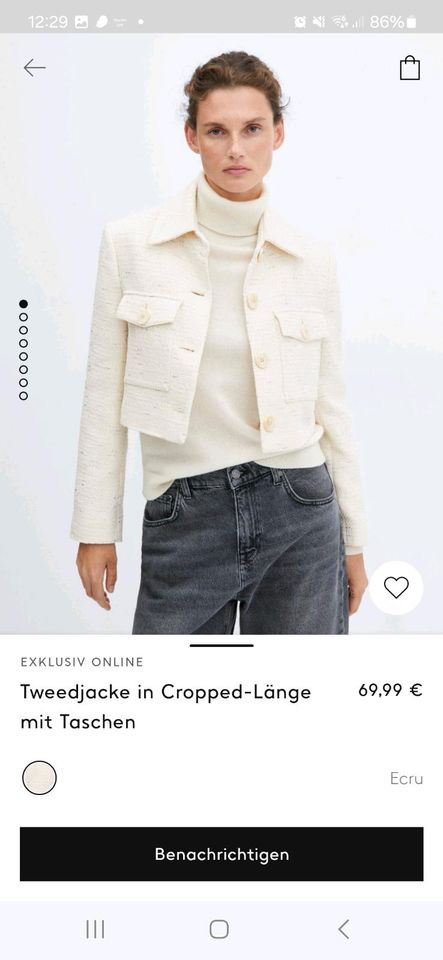 Tweedjacke in Cropped-Länge mit Taschen  Neu mit etikett  gr M in Rödermark