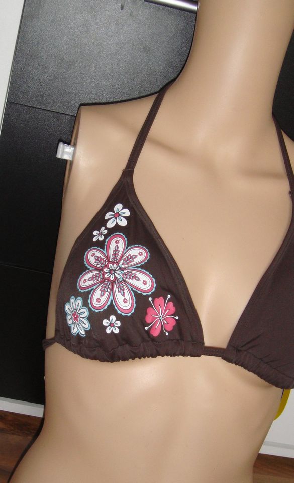 Braunes Blumen Triangel Bikini Oberteil Gr 34 Cup A/B - NEU - in Dormagen