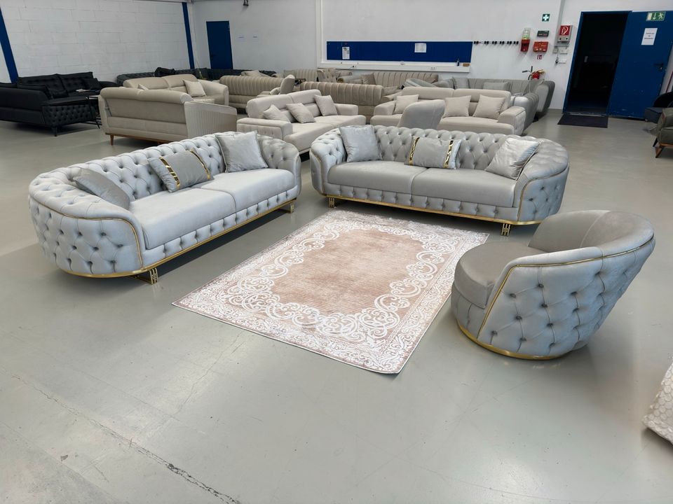 (Gloria 3+3+1 Chesterfield Set) Couch, Sessel, Chester, Sofa, Gästezimmer, Wohnlandschaft, Wohnzimmer. QMLager in Ursensollen