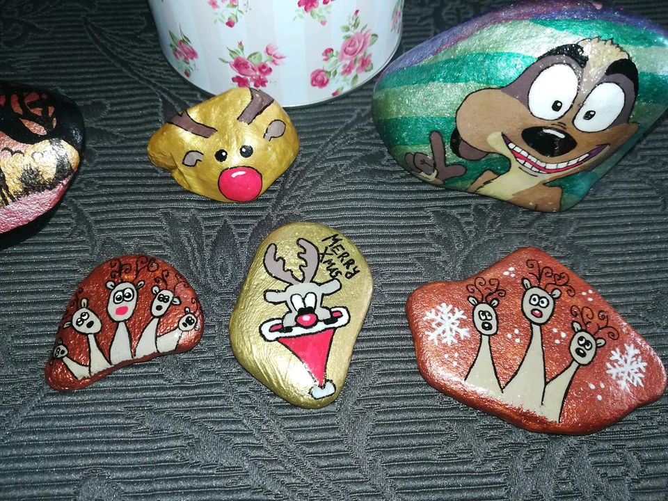 6 schöne *painted rocks* bemalte Steine Rosen-Dose Xmas Einhorn in Bonn