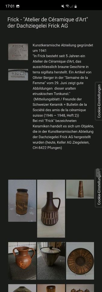 Vase handgefertigt schweizer Keramikmanufaktur Frick in Werneuchen