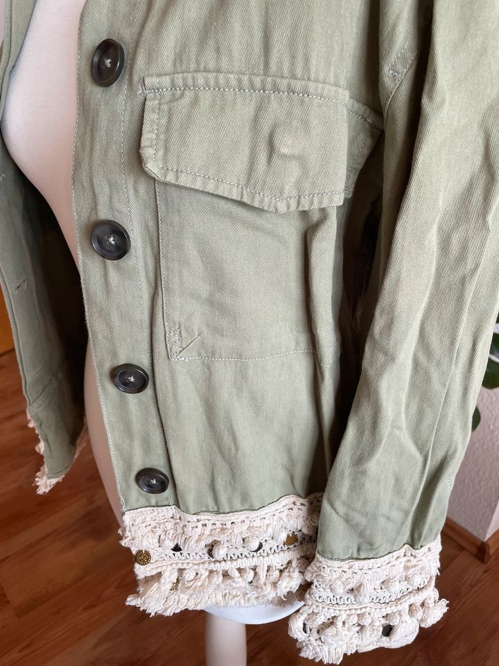 ♥️ ZARA Boho Jacke Baumwolle olivgrün Scandi Gr. S 36 in Bad Sooden-Allendorf