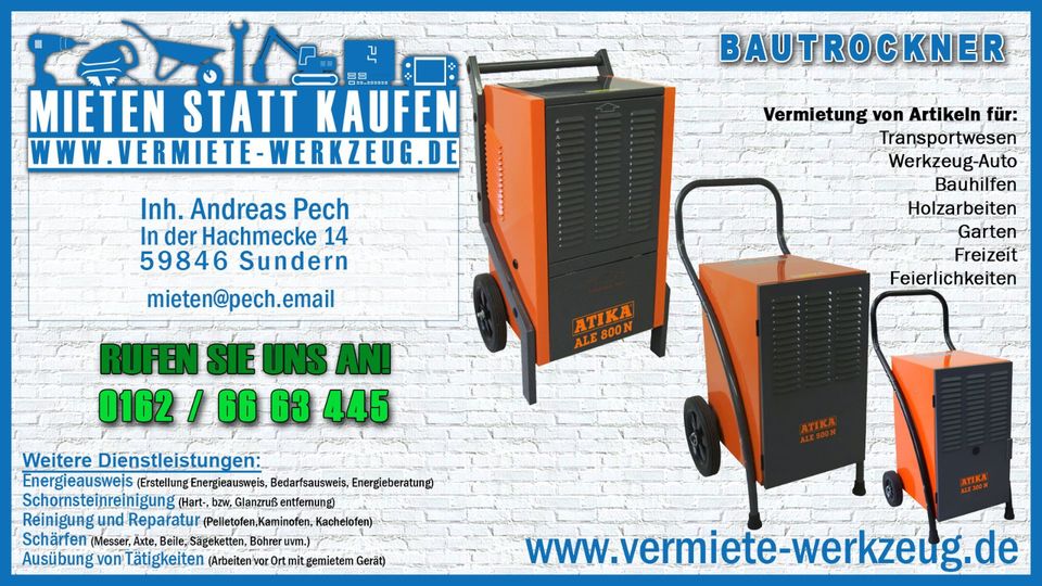 ⚡ Mieten Größe XL Bautrockner bzw. Luftentfeuchter Atika ⚡ in Sundern (Sauerland)