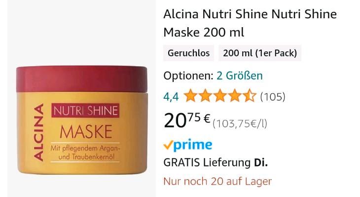 Alcina Nutri Shine Haarmaske 200ml NEU OVP in Rotenburg