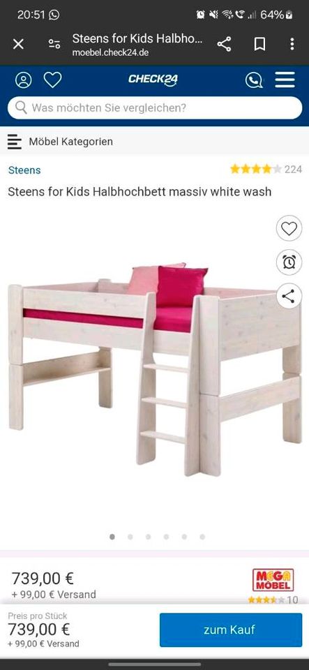 Steens for Kids Halbhochbett massiv white wash inkl. Matratze in Jena