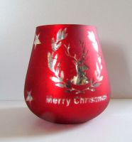 Glaswindlicht -Merry Christmas- rot mit Hirschkopf, 11,5 x 11,5cm Wandsbek - Hamburg Farmsen-Berne Vorschau