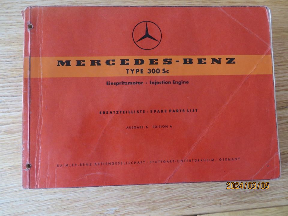 Mercedes 300Sc, Teileliste, Original, SEHR GUT ! in Fehmarn