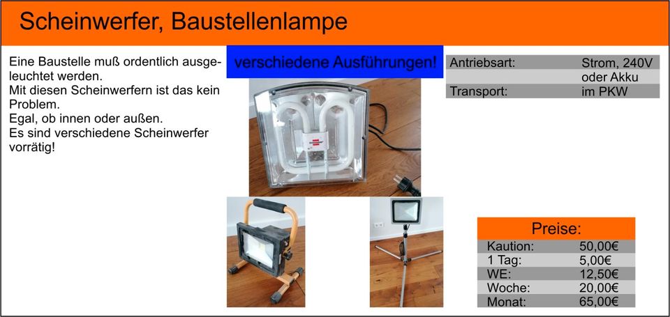 Zu vermieten: Scheinwerfer, Lampe, Baustrahler & weitere Geräte in Hemer