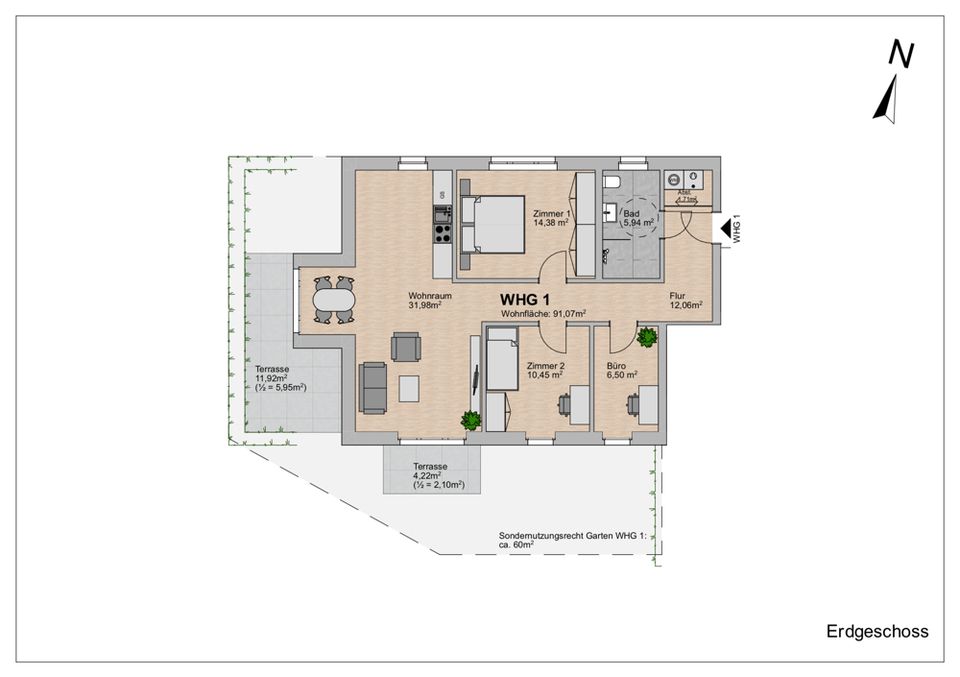 KfW-Förderung möglich! Laatzen: Schlüsselfertige 3-Zimmer-Neubauwohnung mit Garten und 2 Terrassen. in Laatzen