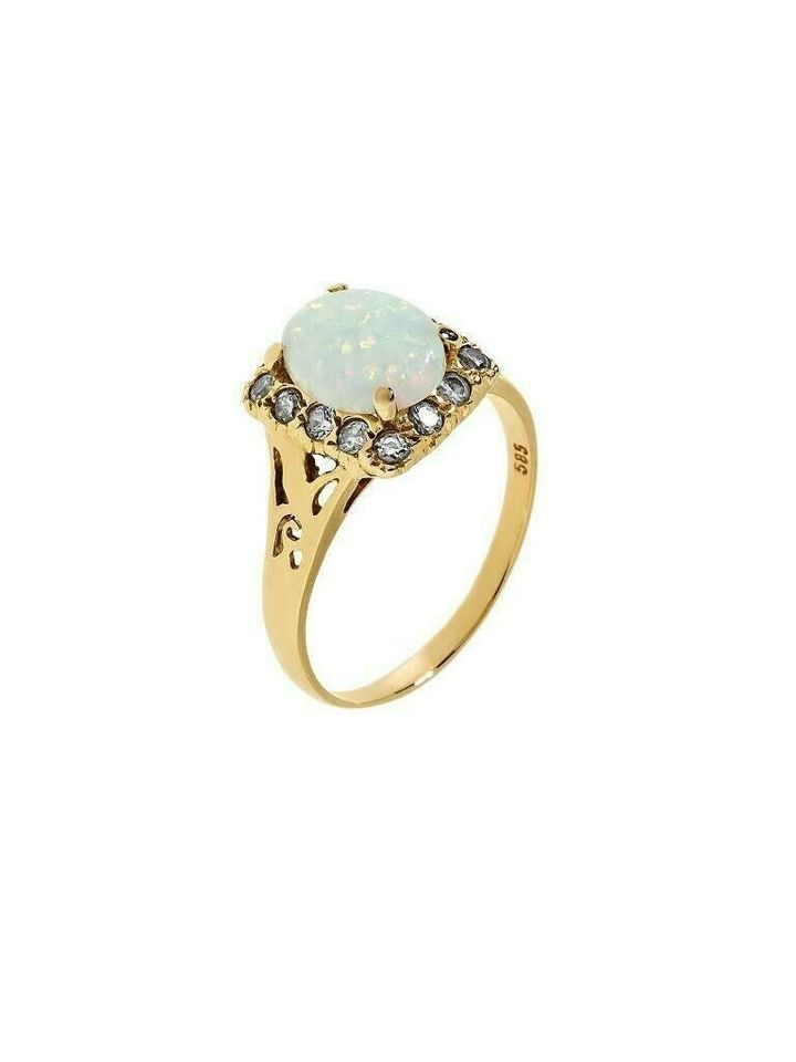 Damen Ring 585 Gelbgold mit 1 Opal 14 Zirkonia Gr.61 Nr.89557 M27 in Hannover