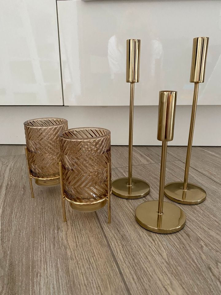Set Dekoration Kerzenhalter Teelichthalter gold H&M Home in Düren