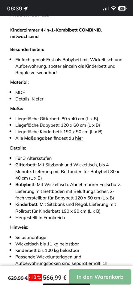 Babybett / Kinderbett in Ellwangen (Jagst)