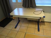 Schreibtisch mit blauen Metallfüßen B:120 cm, höhenverstellbar Brandenburg - Großbeeren Vorschau