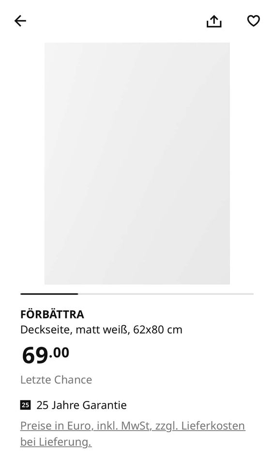 FÖRBÄTTRA Deckseite, matt weiß, 62x80 cm in Hannover