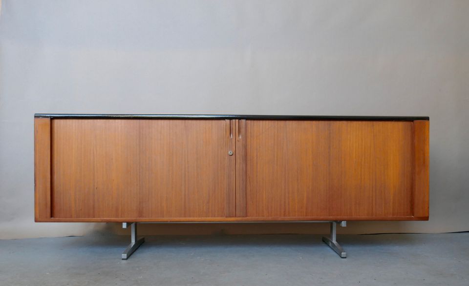 60er 70er Sideboard Teak mit Lamellentür auf Kufen 210 cm in Karlsruhe