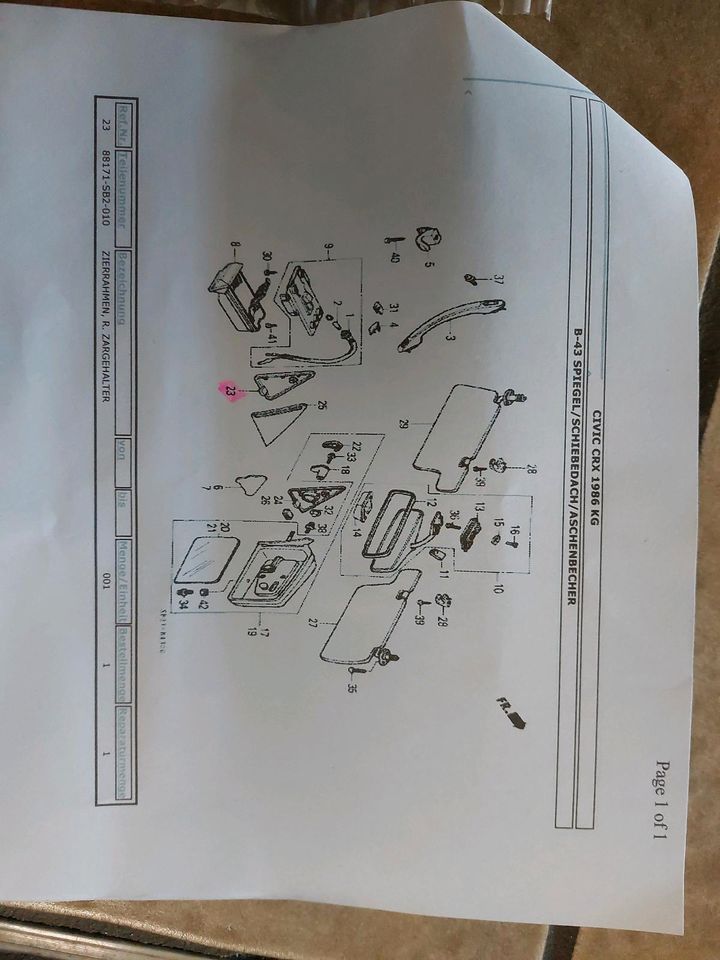 Zierrahmen R. Zargenhalter Spiegel Honda CRX  84 bis 87 NEU in Arnsberg