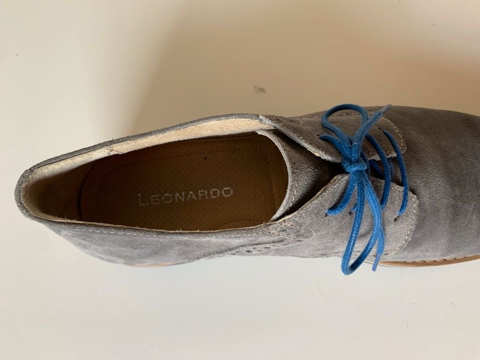 Herren Schuhe Schnürschuhe Leonardo Wildleder Gr. 43 grau blau in Bad Honnef