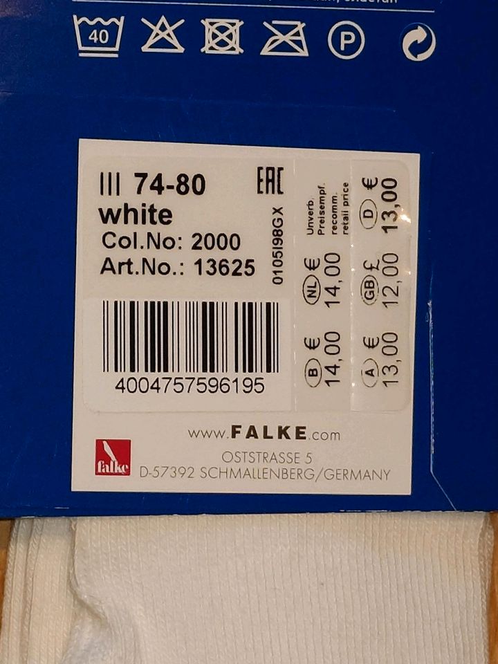 Falke Family Strumpfhose Taufe Größe 74-80 6-12 Monate Weiß - NEU in Mauritz