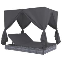 Outdoor-Lounge-Bett mit Vorhängen Poly Rattan Grau Hessen - Helsa Vorschau