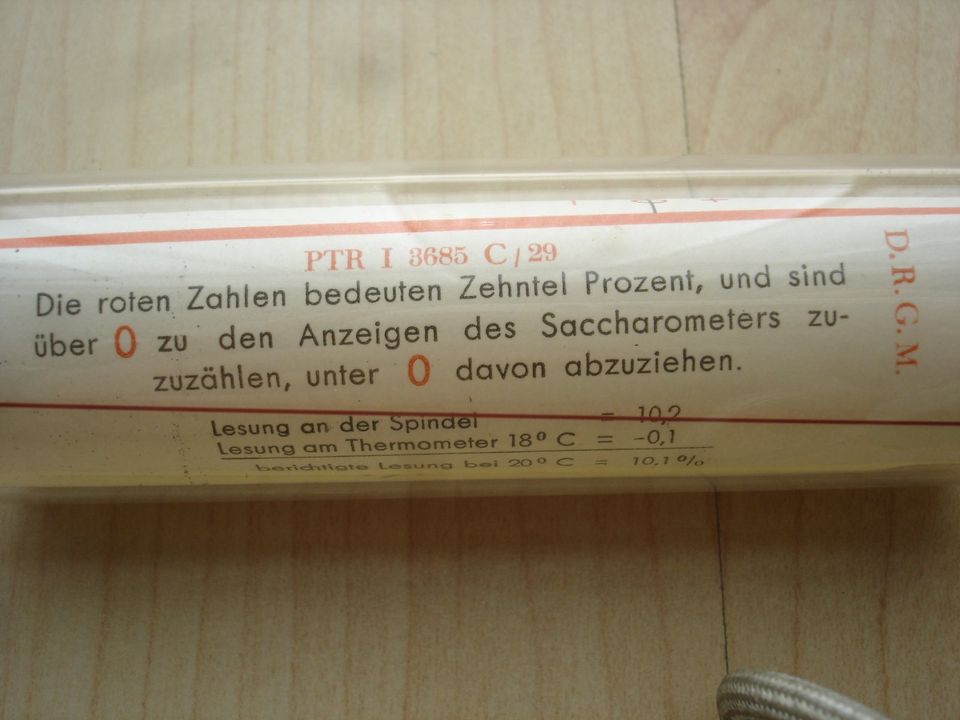 41cm Alkoholmeter mit Holzzylinder aus dem 1930 Jahren, selten in Kippenheim