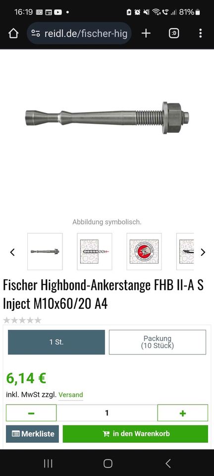 Fischer FIS HB 150 / FHB M10 x 60 in Mühlhausen